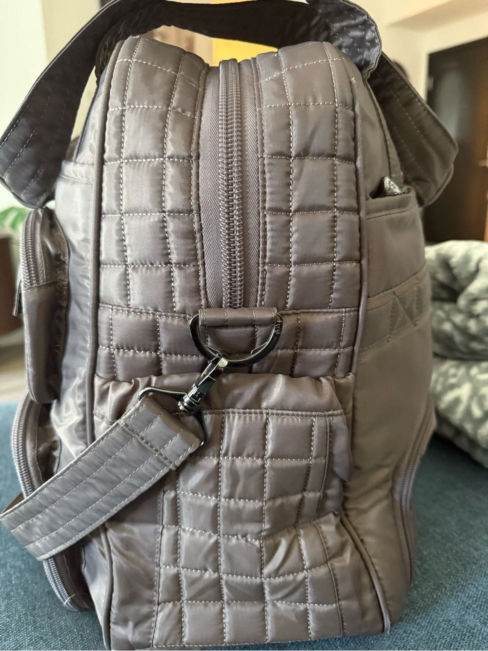 Quilted Nylon Crossbody Backpack - Brownish Green by LUG